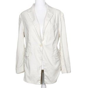THEORY Linen White Breathable Blazer Summer Vented Single Button Size 8 Womens